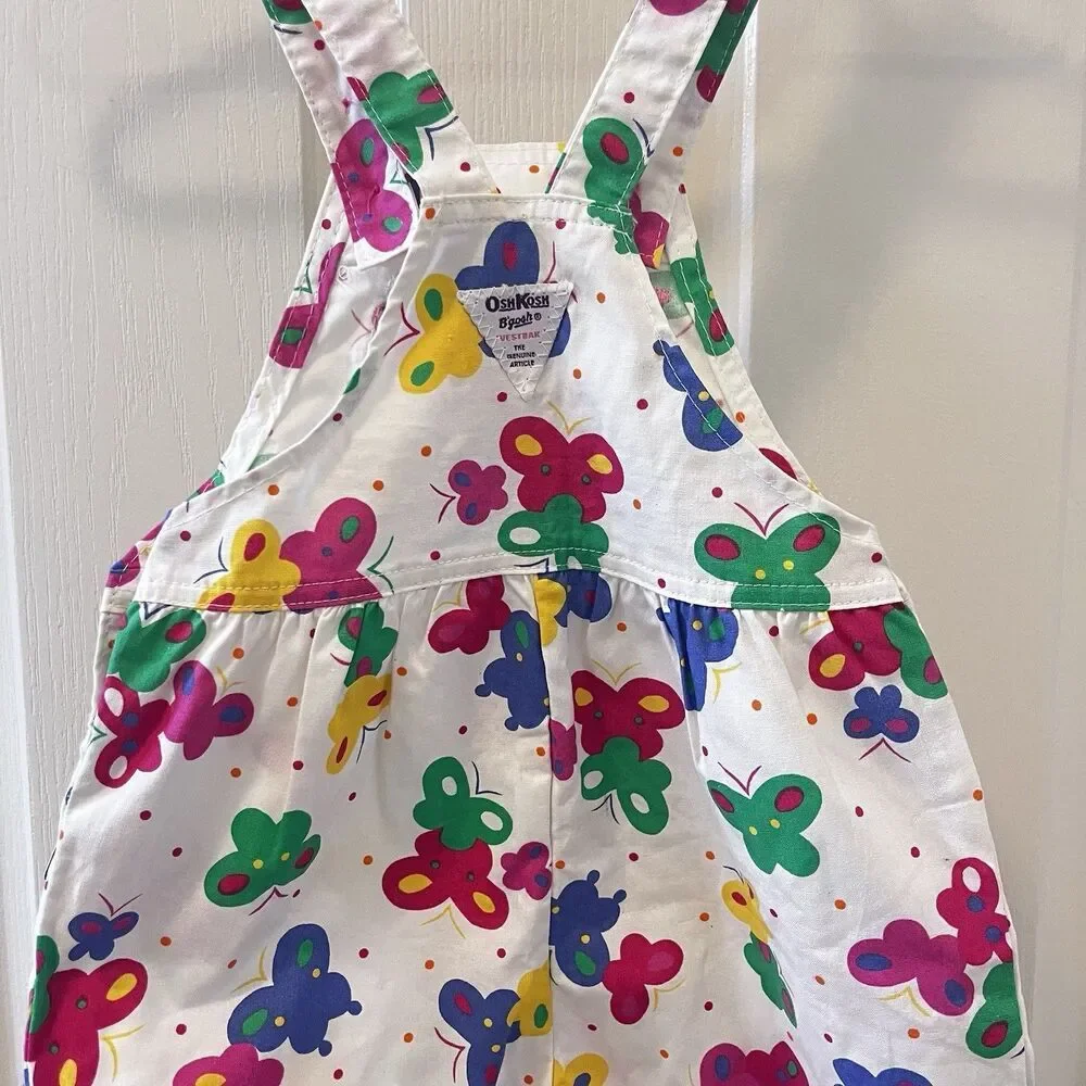 Vintage Oshkosh B'gosh Butterfly Overall Shorts Shortalls USA Girls 6X w/ TAGS